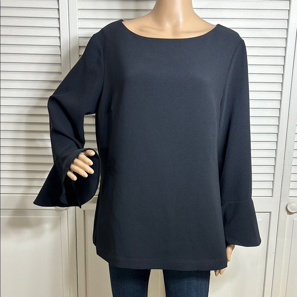 Sail To Sable Black Flounce Flare Bell 3/4 Sleeves Blouse Size XL